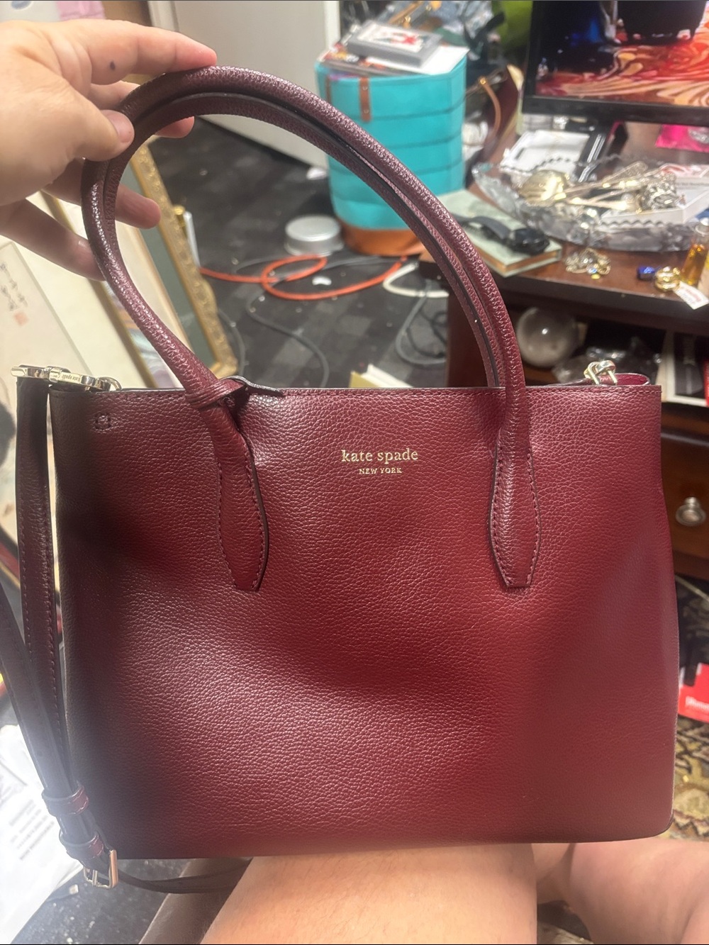 Leather tote kate spade maroon